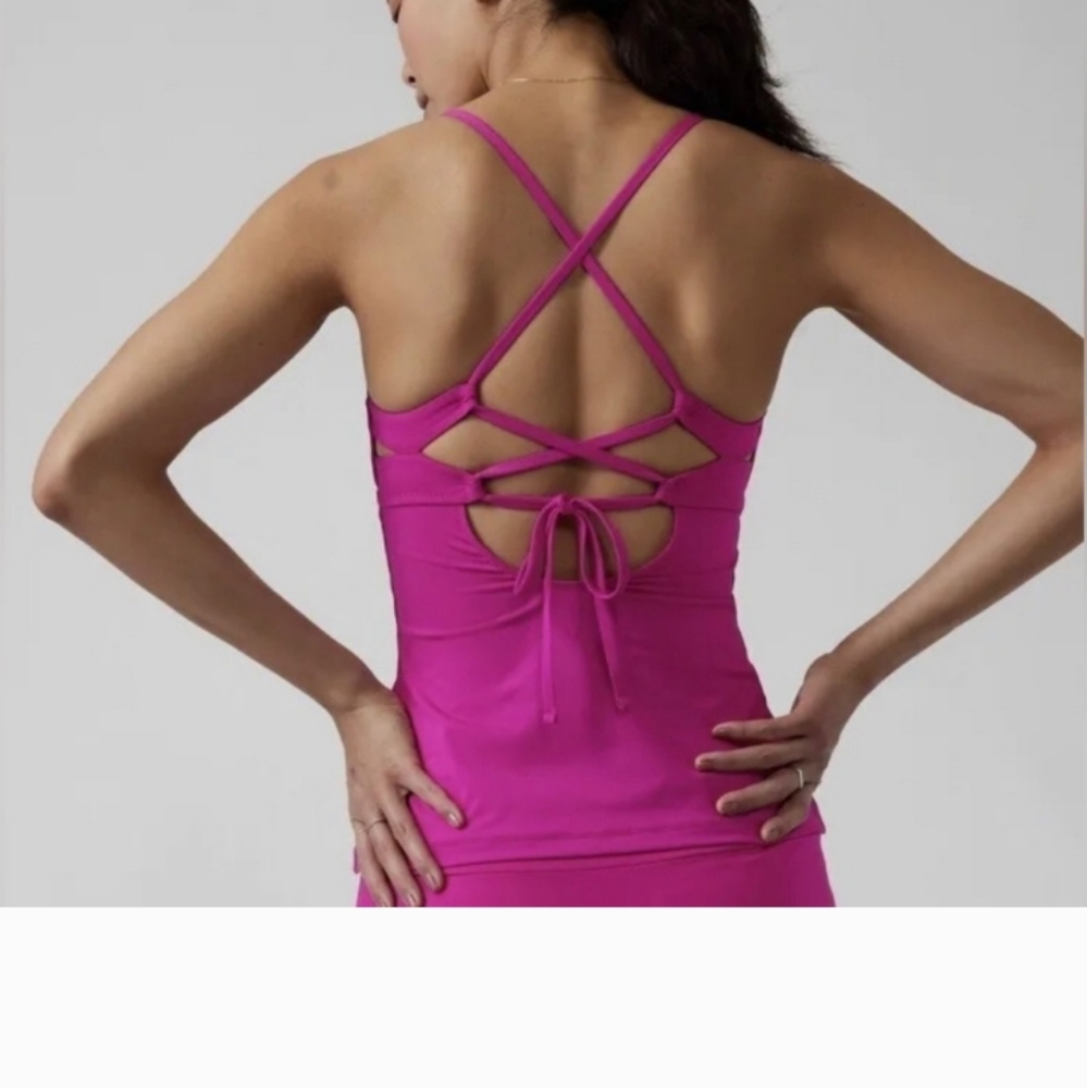 Athleta Strappy Back Triangle Tankini Top In Electric Fuchsia Size S A-C NWT - Picture 2 of 4